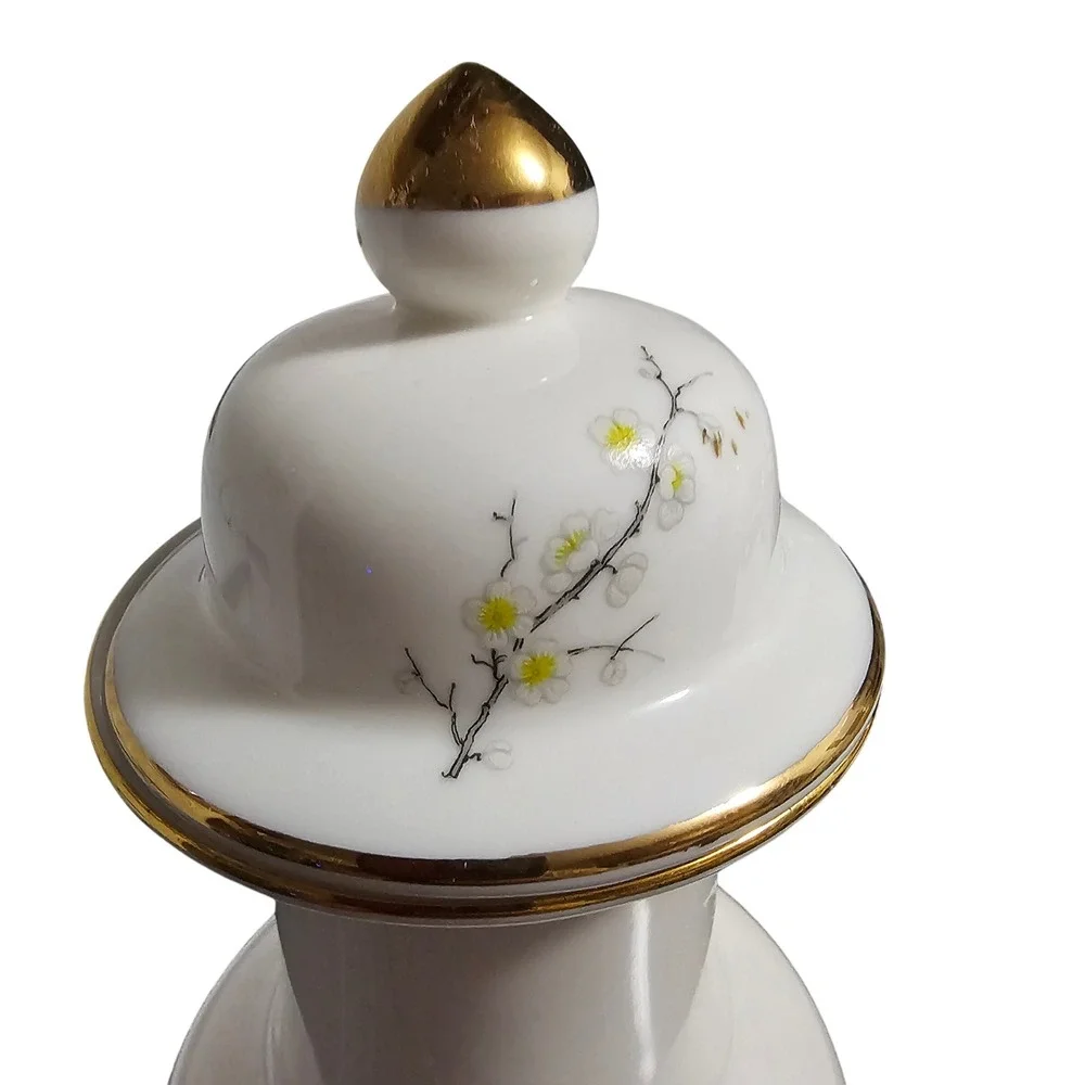 Jay Fine China Japan Porcelain Ginger Jar Lidded Urn Bird Cherry Blossom 13.5